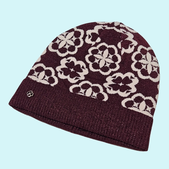 Bundle Kate Spade Wool Blend Arabesque Beanie & Arm Warmers English Rose Floral - Picture 4 of 9